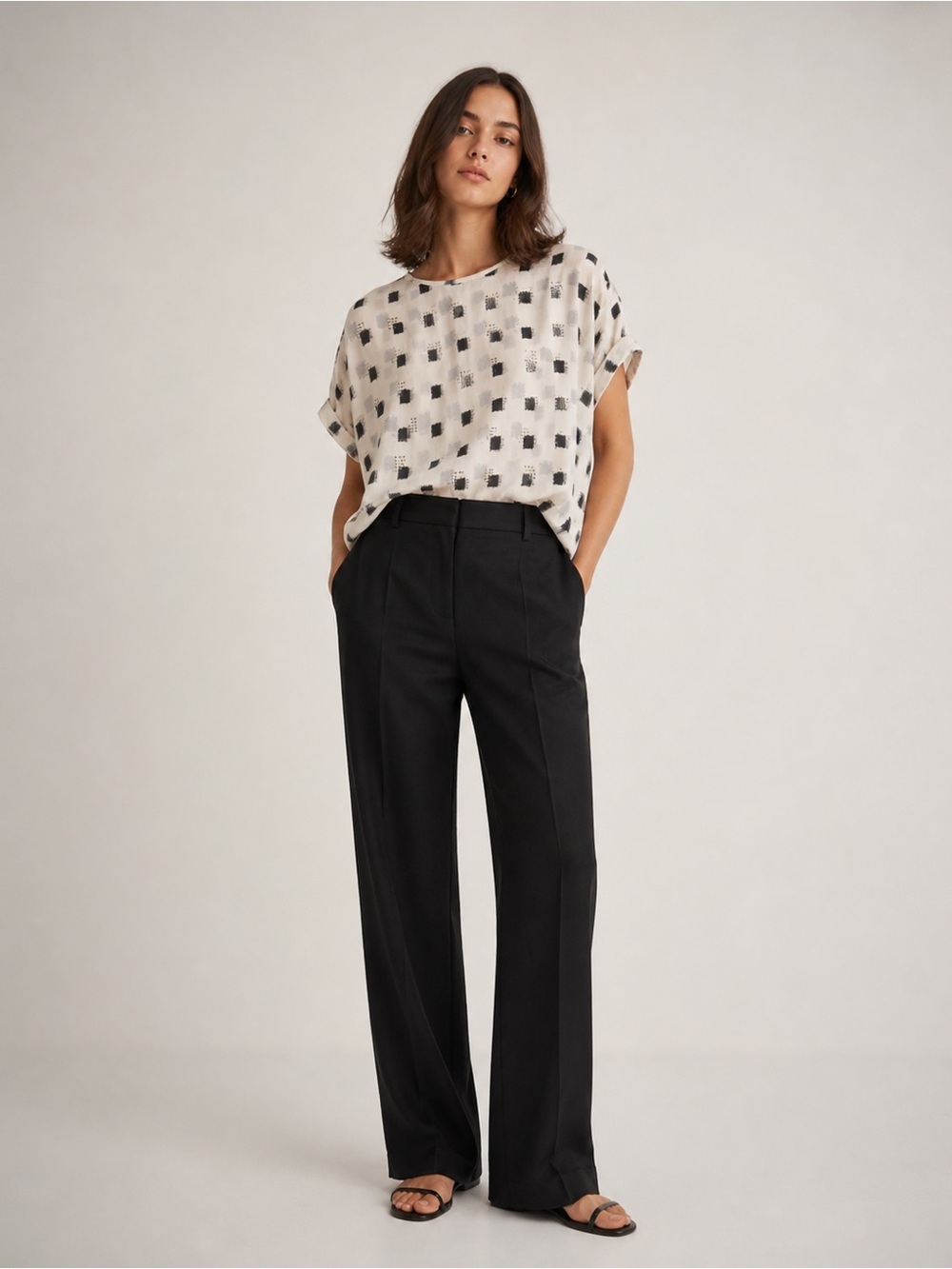 Munthe Semi Sheer Abstract Print Ivory Blouse